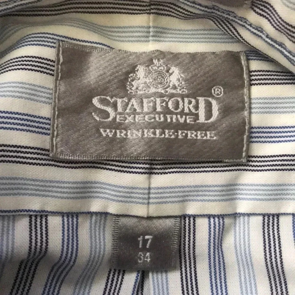 STAFFORD Executive wrinkle free striped button up chest pocket neck size 17 - Picture 2 of 5
